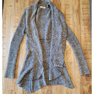 Kensie Gray Marled Open Front Mid-Length Cozy Cardigan Dark Academia Sharkbite
